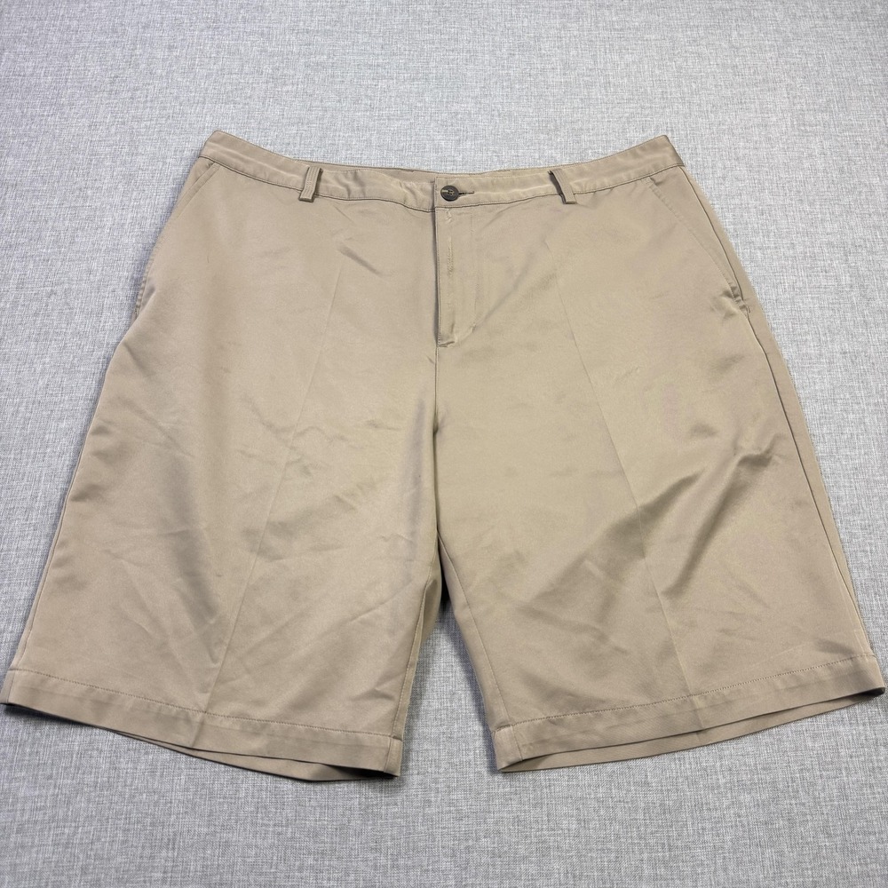 Adidas Golf Chino Shorts Mens 36 Beige Polyester Microfiber 11 Inseam Pockets